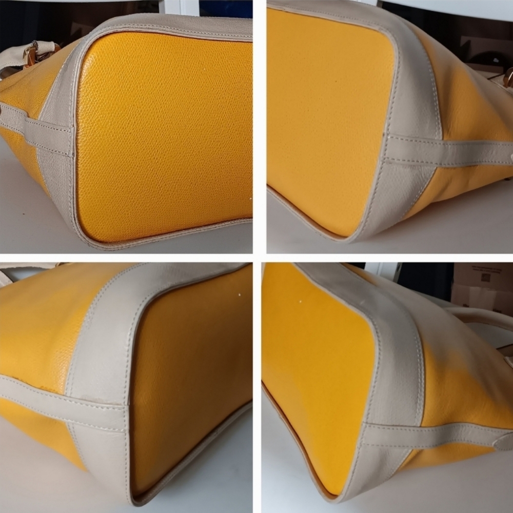 LOEWE ✨️EUC Amazona Dome Satchel – Grained Leather in Mustard & Taupe - Picture 6 of 11